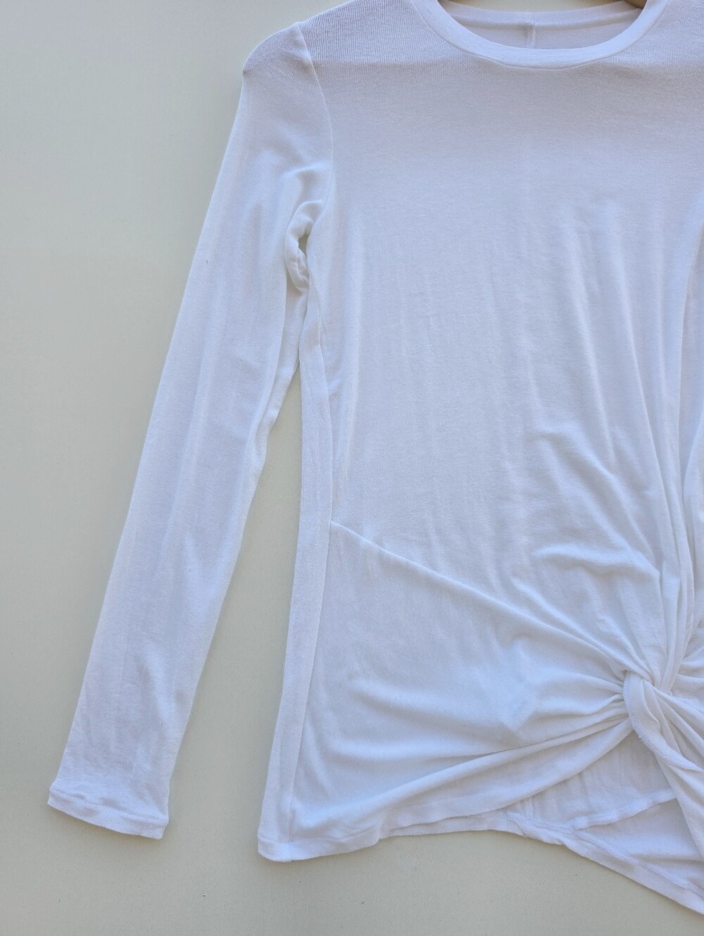 Enza Costa NWT Fitted White Crew Neck Long Sleeve Twist Front Top - Picture 3 of 8
